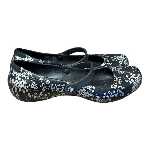 Crocs Shoes Women's Size 7 Alice Work Flats Floral Black Silver - Picture 1 of 4